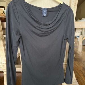 GAP Black Long-Sleeve Draped Cowl Neck Top